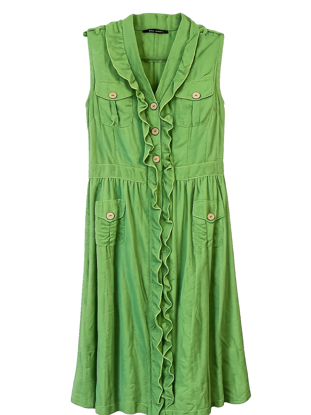 Sleeveless Ruffle-Front Midi Dress in Bright Green